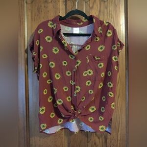 No Boundaries Burgundy Sunflower Button Down Shirt